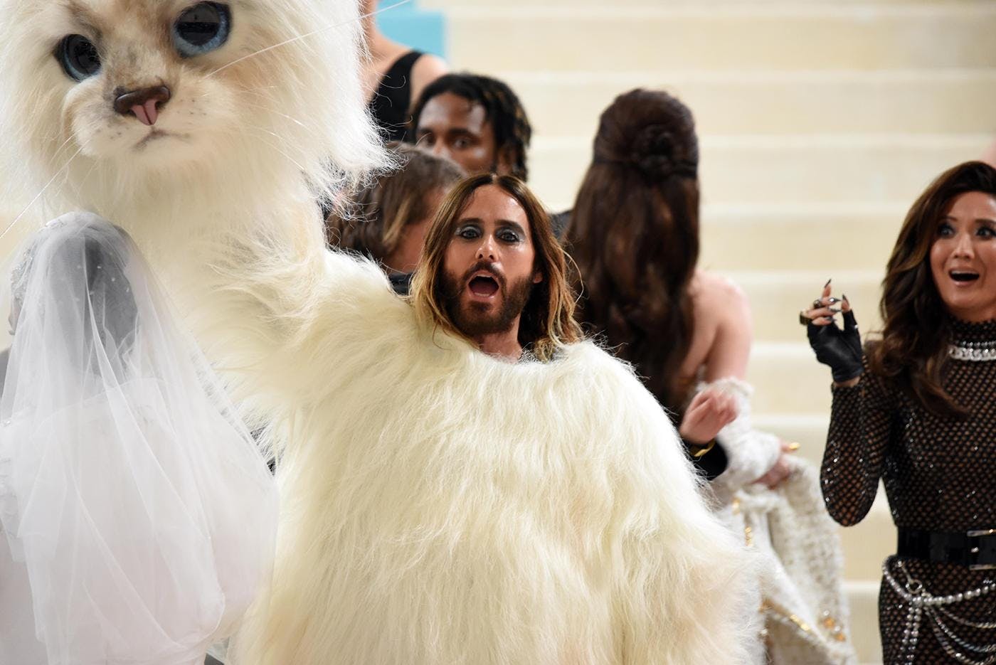 Jared Leto at the 2023 Met Gala dressed as Choupette, Karl Lagerfeld's cat